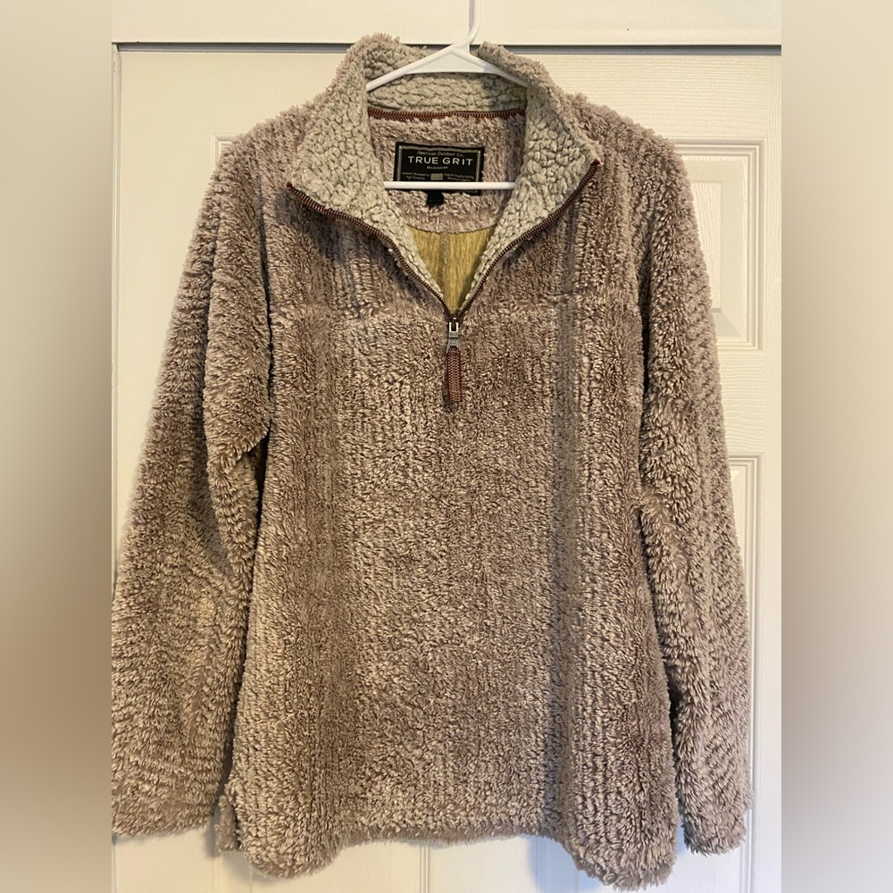 True Grit Taupe Sherpa Quarter-Zip Pullover